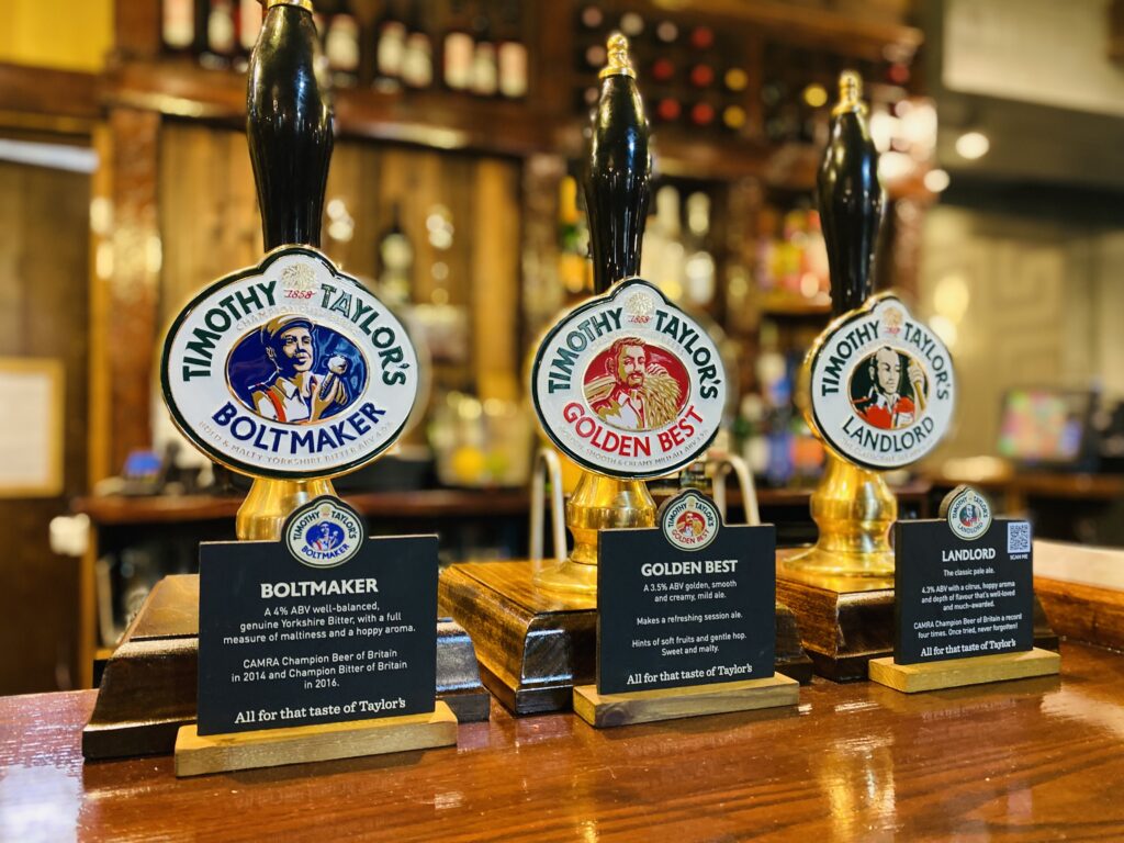 The Mayflower at Austerfield, refurbished pub interior with timothy Taylor boltmaker golden best and landlord beer fonts