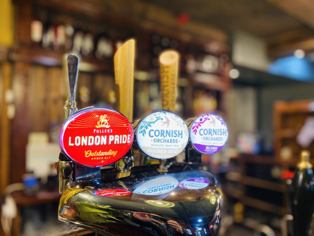 The Mayflower at Austerfield, refurbished pub interior with fullers London Pride amber ale and Cornish Orchards cider