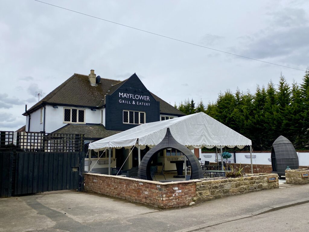 The Mayflower at Austerfield, refurbished pub exterior with outside tables and marquee ready for service