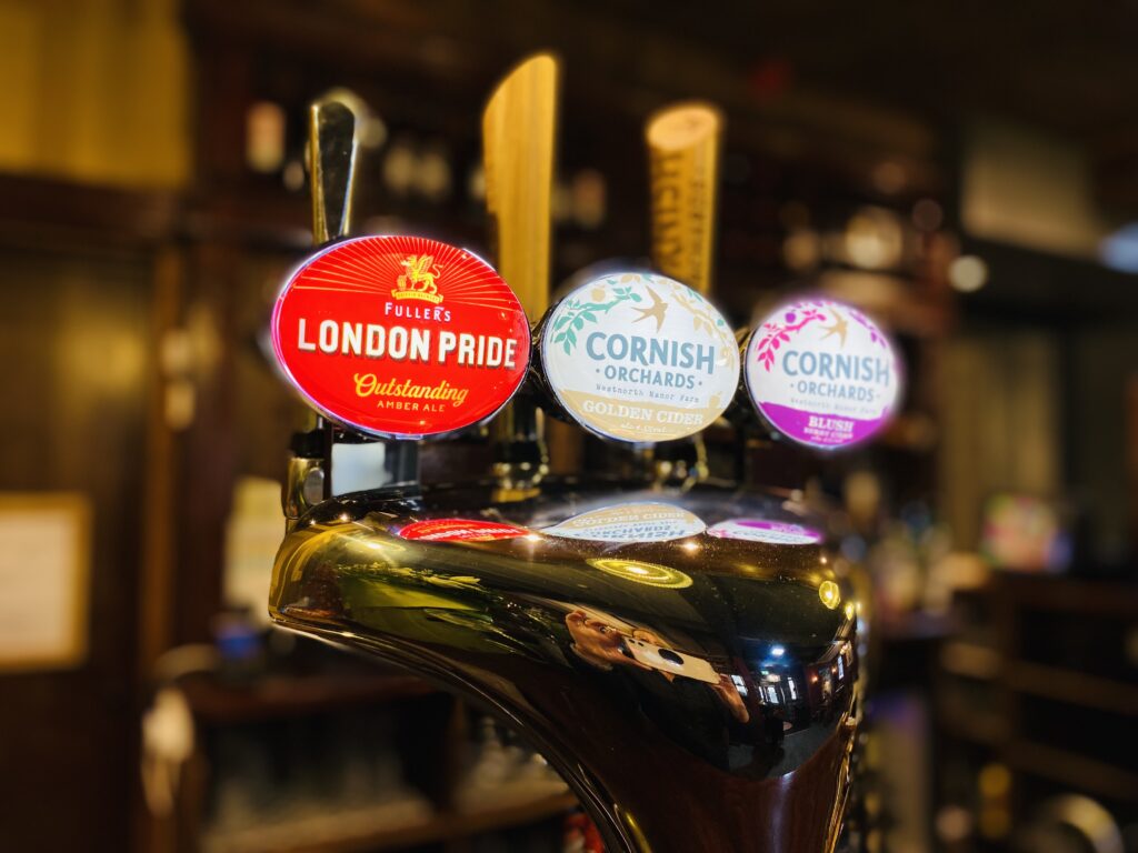 The Mayflower at Austerfield, refurbished pub interior with fullers London Pride golden ale and Cornish Orchards cider fonts