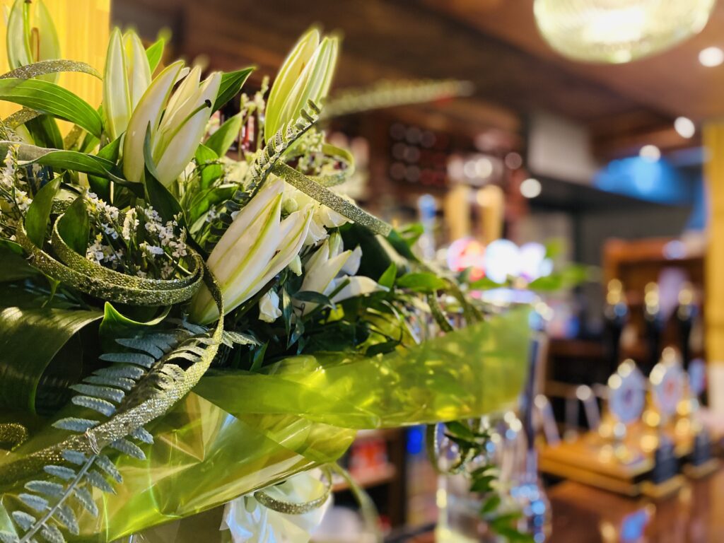 The Mayflower at Austerfield, refurbished pub interior with fresh flowers at the bar